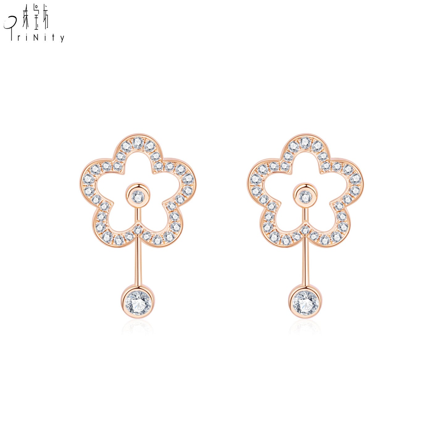 Fiollas New Fine Jewelry High Quality Diamond Earring Stud 18k Rose Gold Flower Diamond Stud Earrings For Women