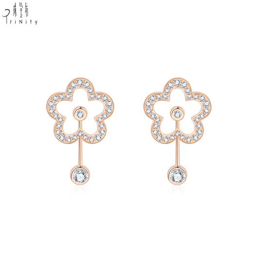 Fiollas New Fine Jewelry High Quality Diamond Earring Stud 18k Rose Gold Flower Diamond Stud Earrings For Women