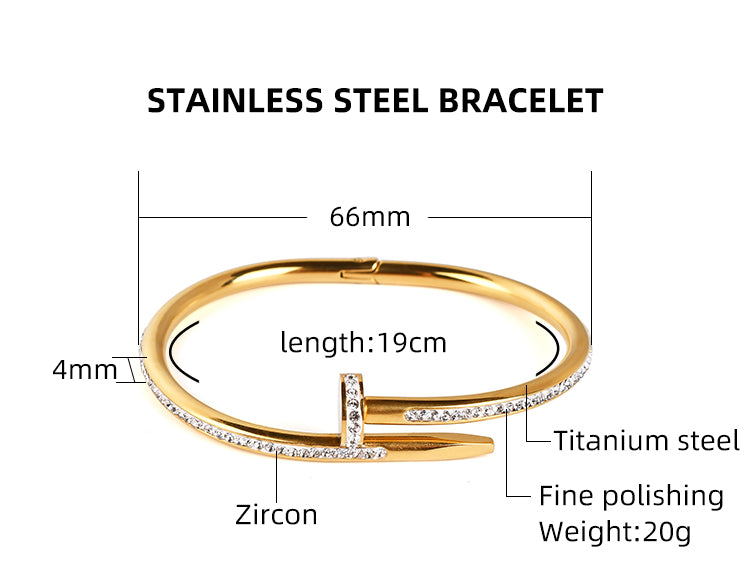 Fiollas 2024 Stainless Steel Cuff Creative Gold Plated Jewelry For Women and Girls Bangle With Zircon Mother