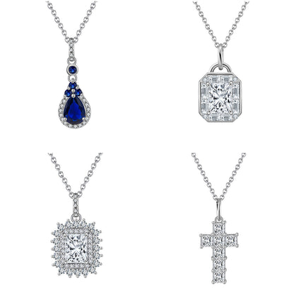 Fiollas 2024 Hot Sale 925 Sterling Silver Jewelry Water Drop Created Sapphire Diamond Cross Pendant