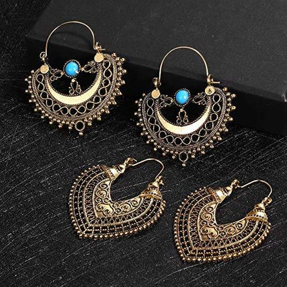 Fiollas Bohemian Retro Turquoise Stone Vintage Drop Earrings Long Boho Earrings Jewelry For Women Gifts