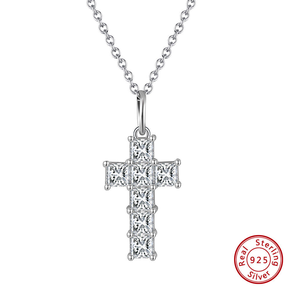 Fiollas 2024 Hot Sale 925 Sterling Silver Jewelry Water Drop Created Sapphire Diamond Cross Pendant