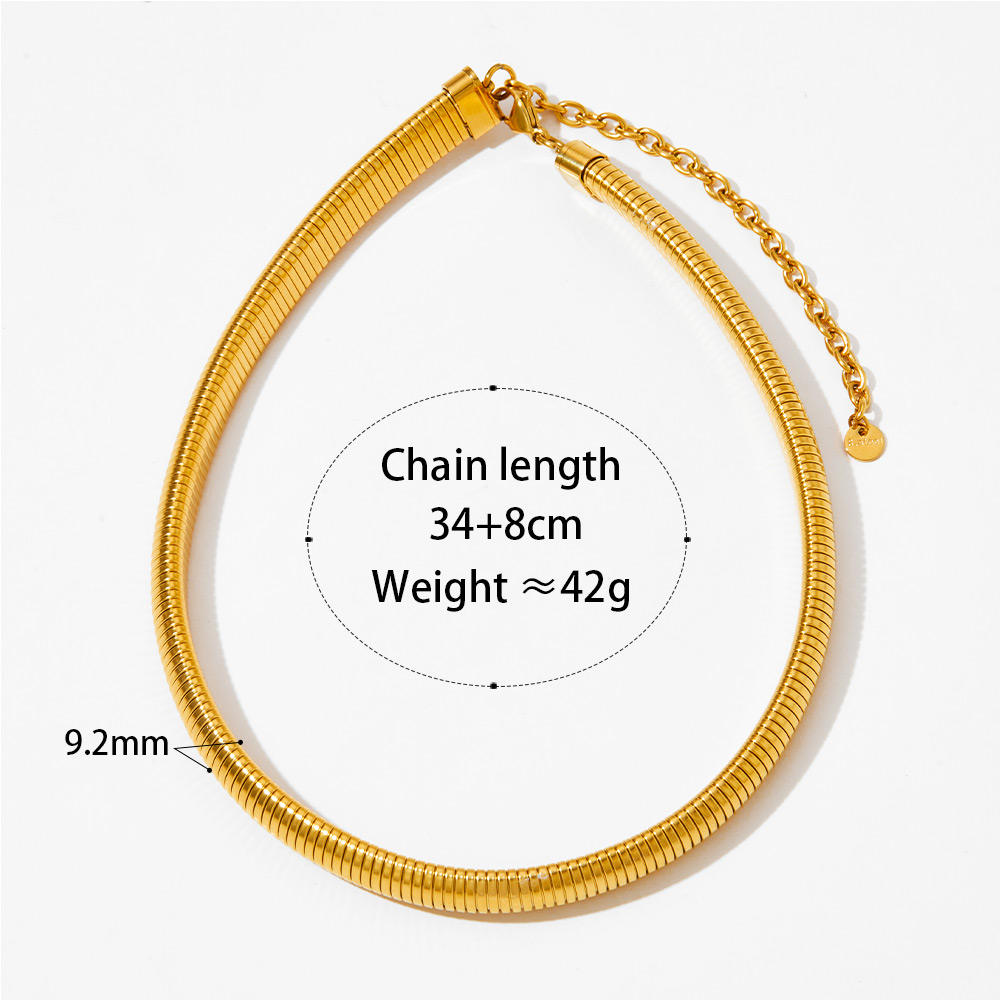 Fiollas 2024 Waterproof Fashion Jewelry 10mm Stretch Necklaces Gold Plated Vintage Gypsy Chunky Choker Stainless Necklace for women